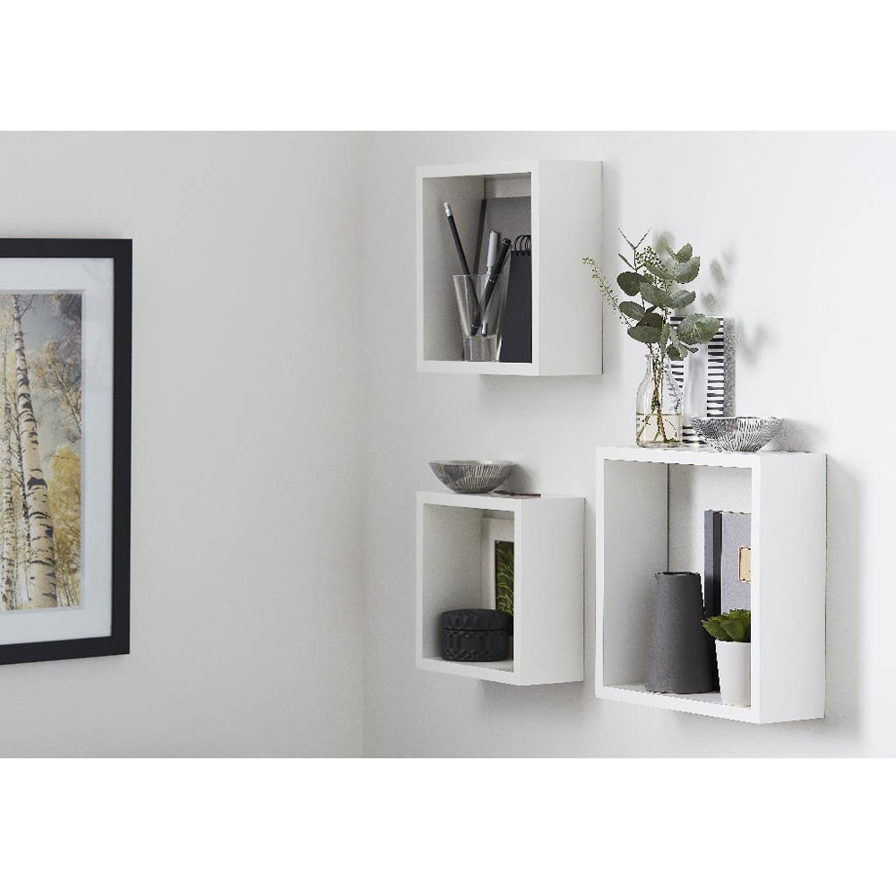 Raft suspendat GOODHOME Deco Rigga, MDF, 3 bucati, alb