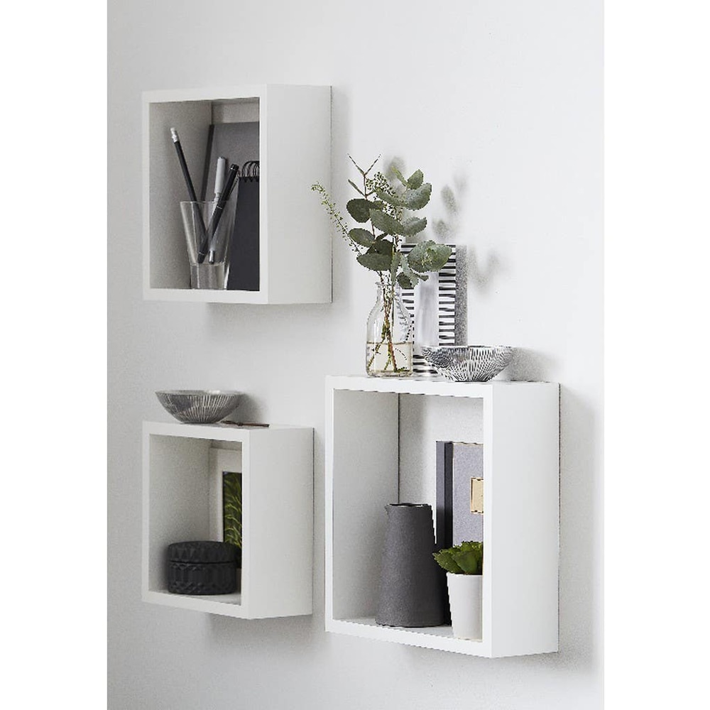 Raft suspendat GOODHOME Deco Rigga, MDF, 3 bucati, alb