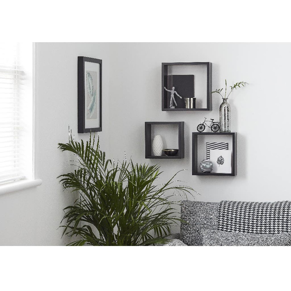 Raft suspendat GOODHOME Deco Rigga, MDF, 3 bucati, negru