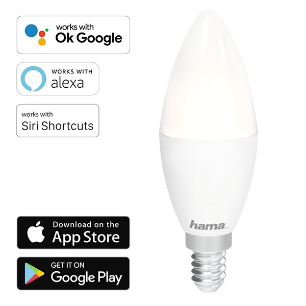 Bec LED Smart HAMA 176583, E14, 5.5W, 470lm, Wi-Fi, lumina variabila, compatibil Alexa, Google Assistant