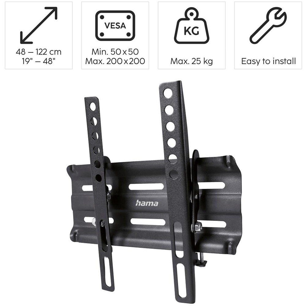 Suport TV perete HAMA 220806, reglabil, 19-48", 25kg, negru