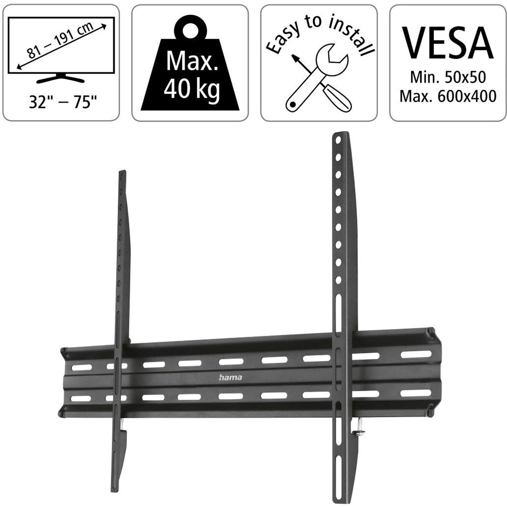 Suport TV perete HAMA 220813, fix, 32-75", 40kg, negru
