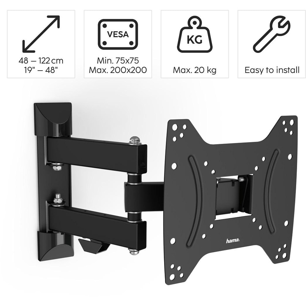 Suport TV perete HAMA 220822, Mobil, 19-48", 20kg, negru