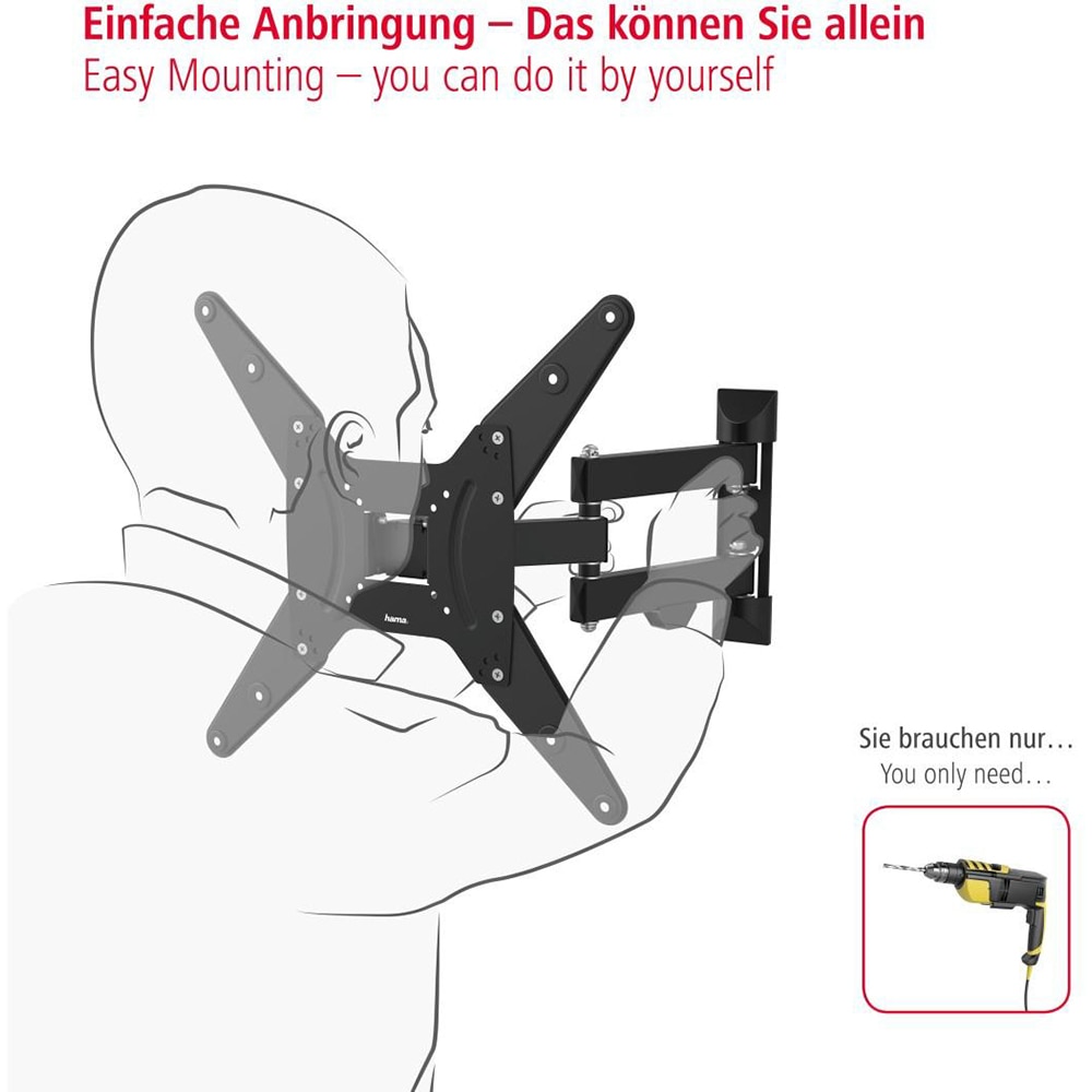 Suport TV perete HAMA 220824, Mobil, 32-65", 25kg, negru