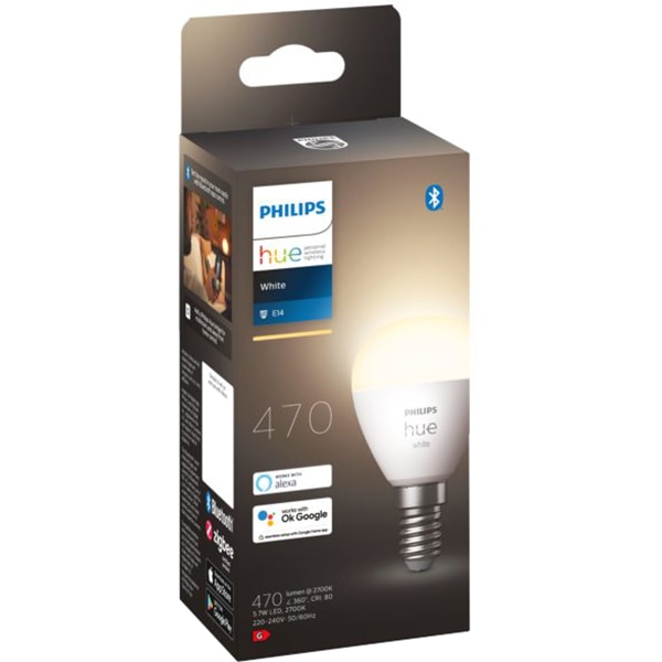 Bec LED Smart PHILIPS Hue 8719514356696, E14, 5.7W, 470lm, lumina calda 
