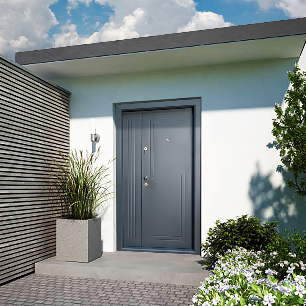 Usa de exterior pentru casa, metalica, antracit, fara geam, stanga, dubla deschidere, 203 x 124,5 cm  FAM