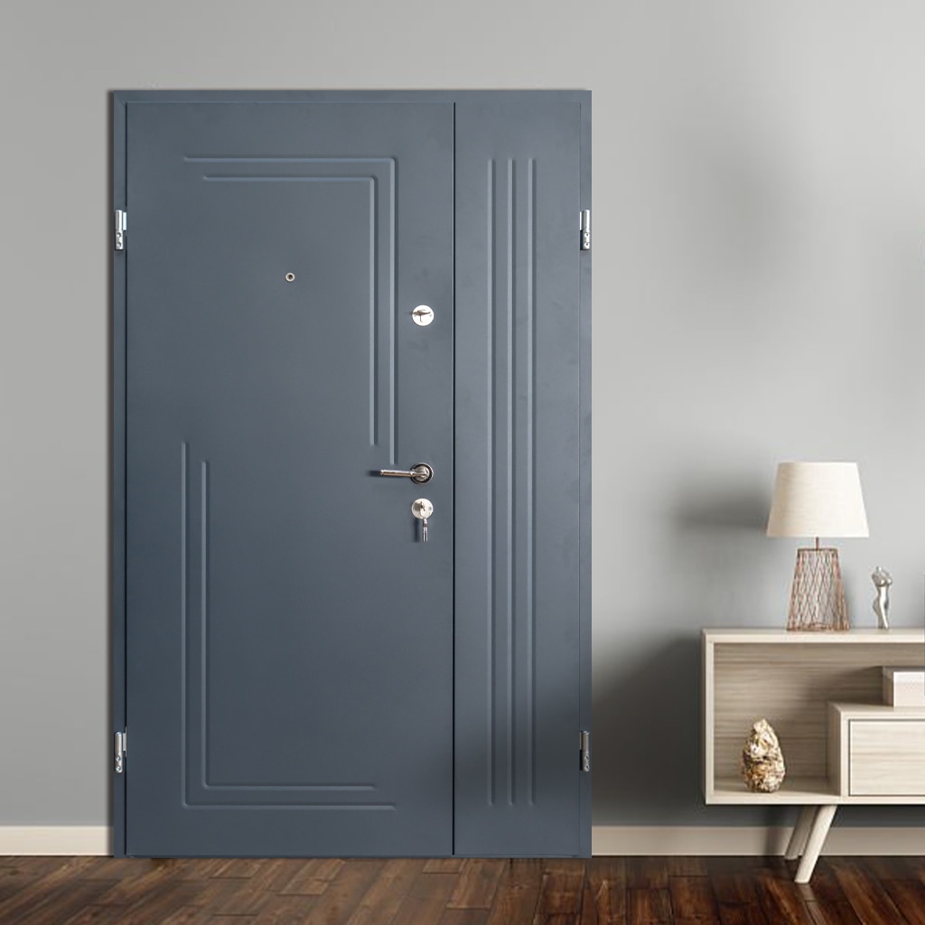 Usa de exterior pentru casa, metalica, antracit, fara geam, dreapta, dubla deschidere, 203 x 124,5 cm  FAM