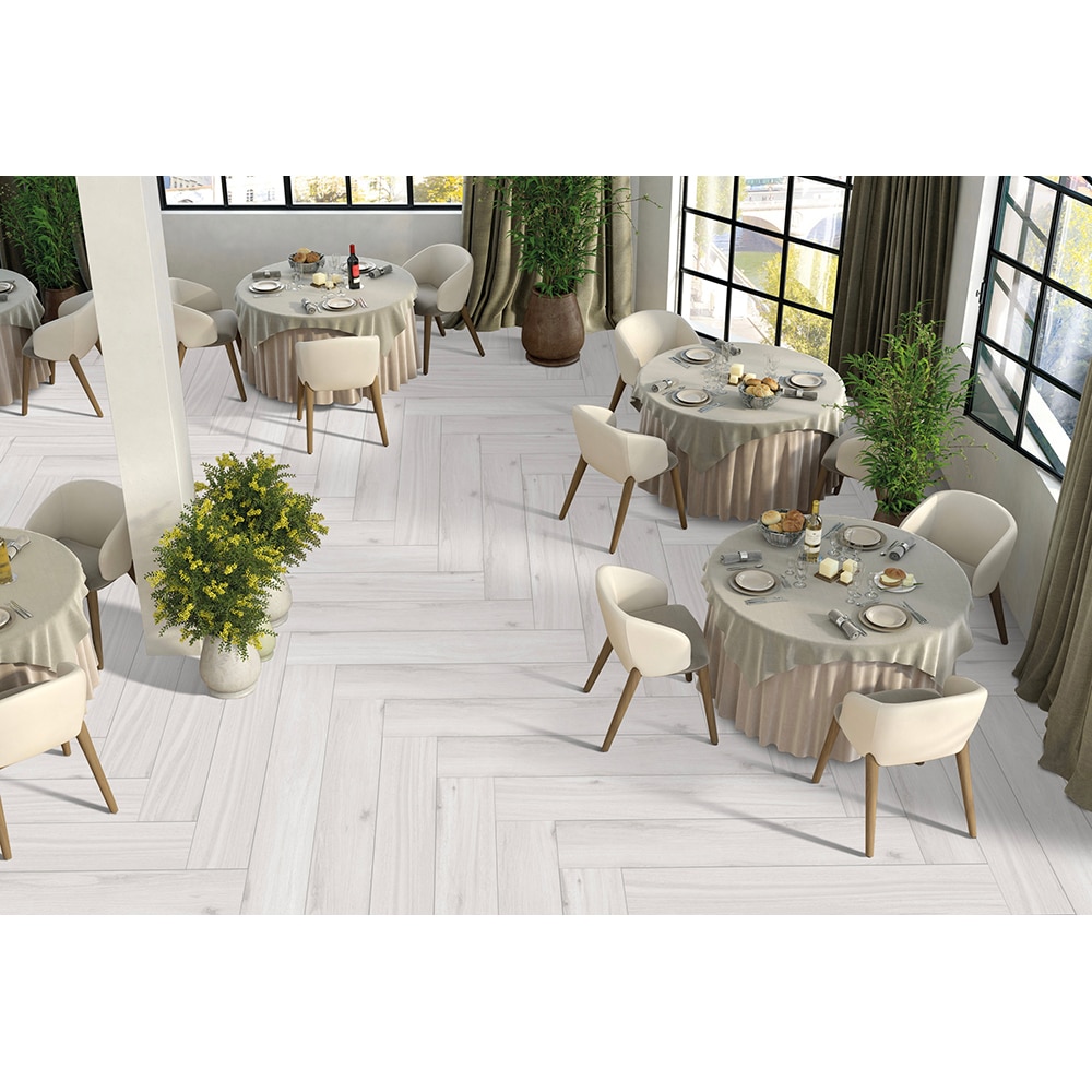 Gresie interior/exterior Brick Wood White, gri deschis mat, 20 x 120 cm, 9 mm, 1.2 m2/cutie