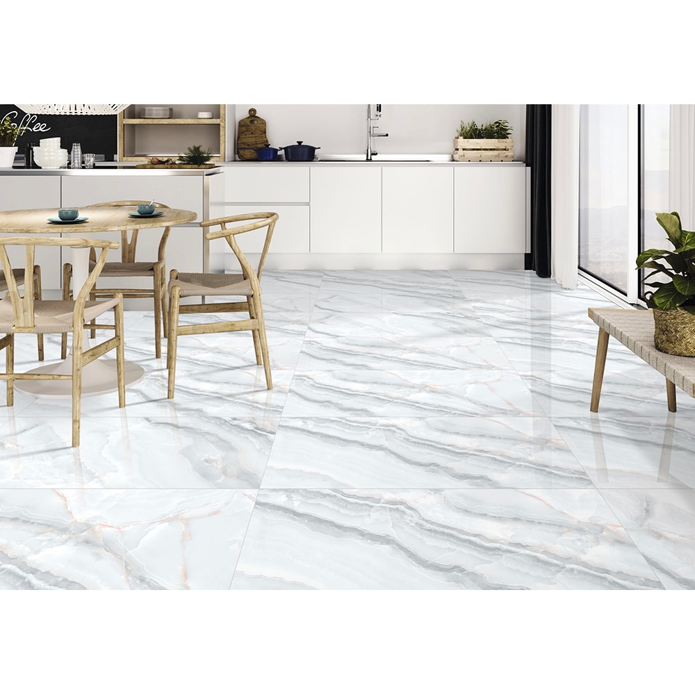Gresie, interior/exterior Rembo Onyx Bianco, alb lucios, 60 x 120 cm, 9 mm, 1.44 m2/cutie