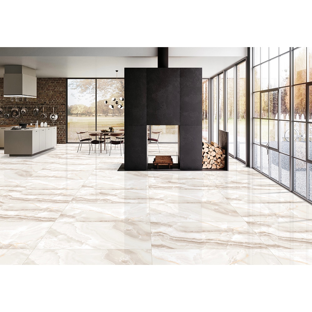 Gresie interior/exterior Rembo Onyx Crema, crem lucios, 60 x 120 cm, 9 mm, 1.44 m2/cutie