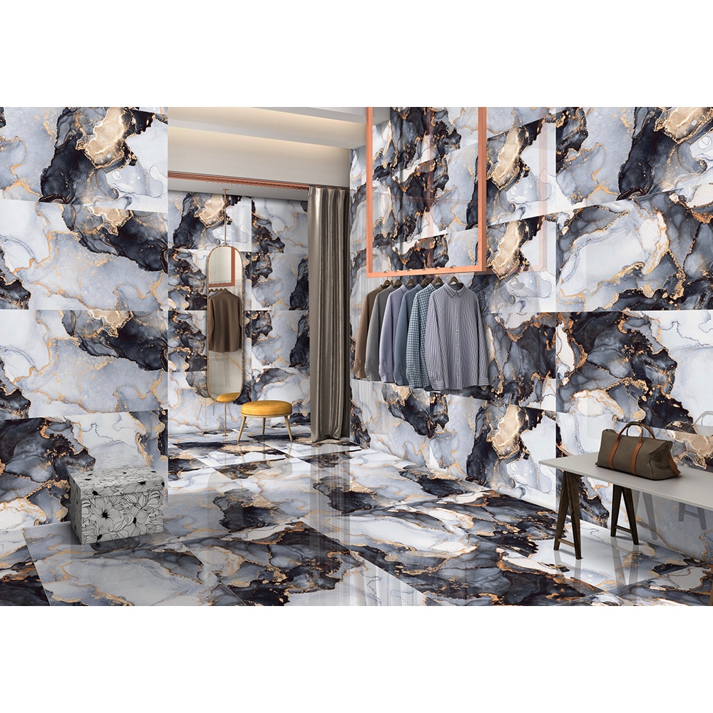 Gresie interior/exterior Blith Blue, albastru/auriu lucios, 60 x 120 cm, 9 mm, 1.44 m2/cutie