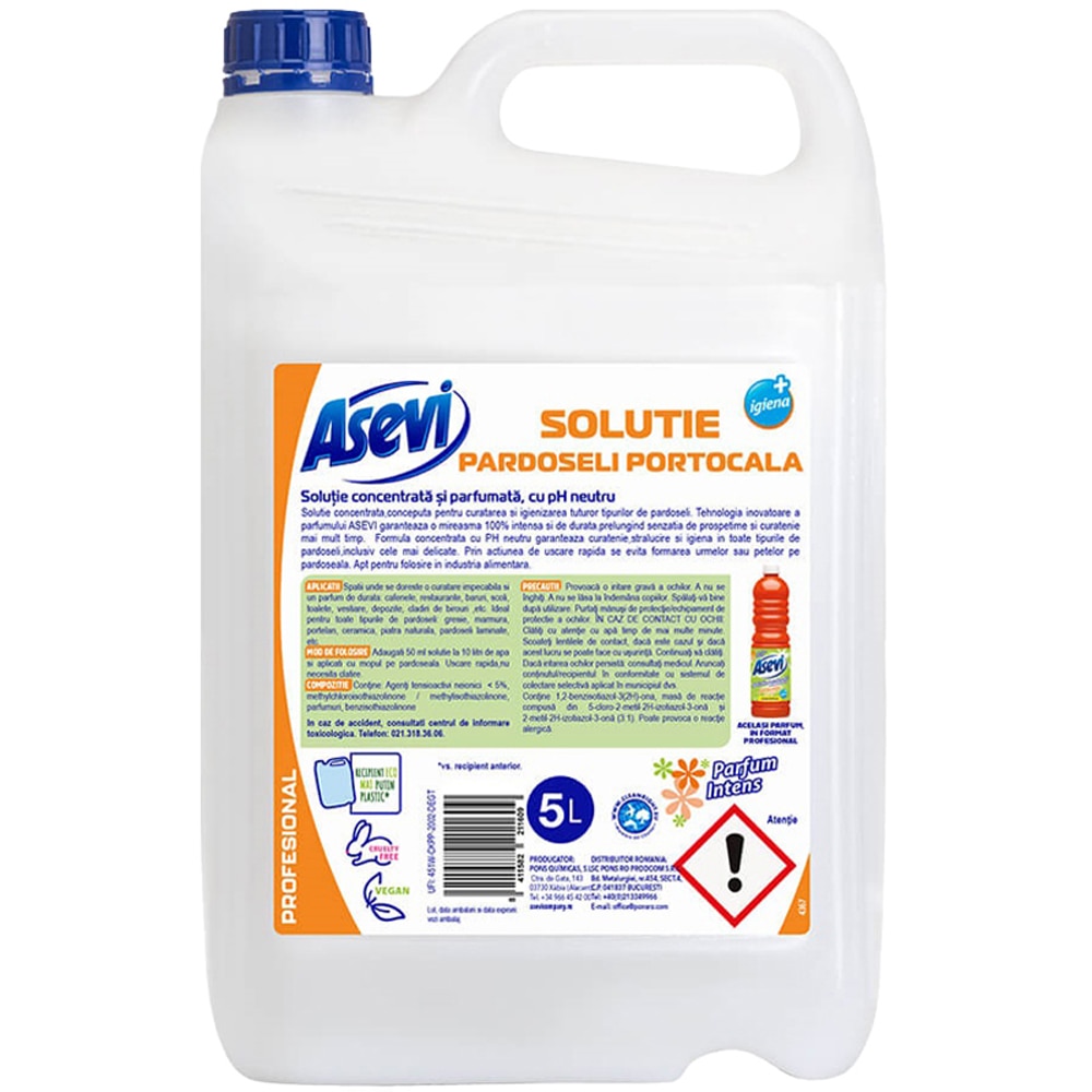 Solutie de curatare pardoseli ASEVI Profesional Portocala, 5 l