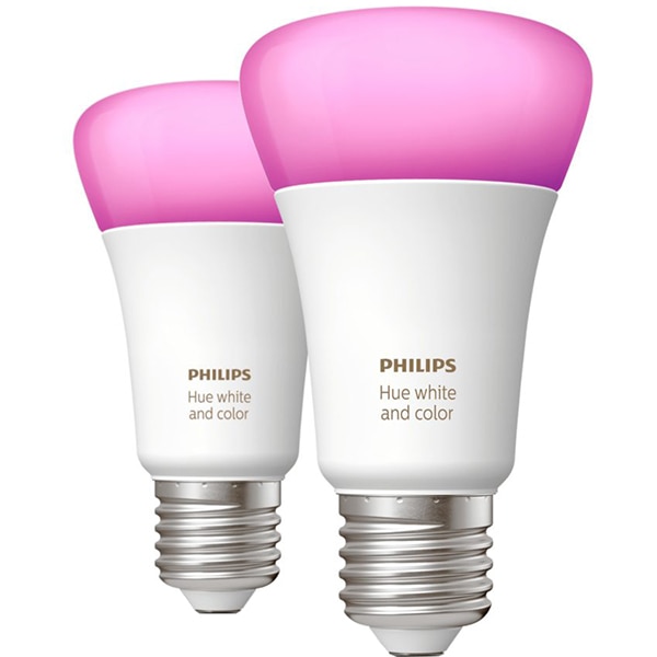 Pachet becuri LED PHILIPS Hue 8719514328365, A60 9W (60W), E27, Lumina RGB, 2 buc