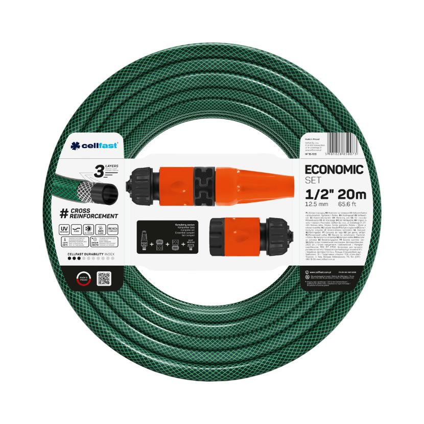 Furtun de gradina Cellfast, lungime 20 m, diametru 12,5 mm (racord 1/2) cu duza, conectori