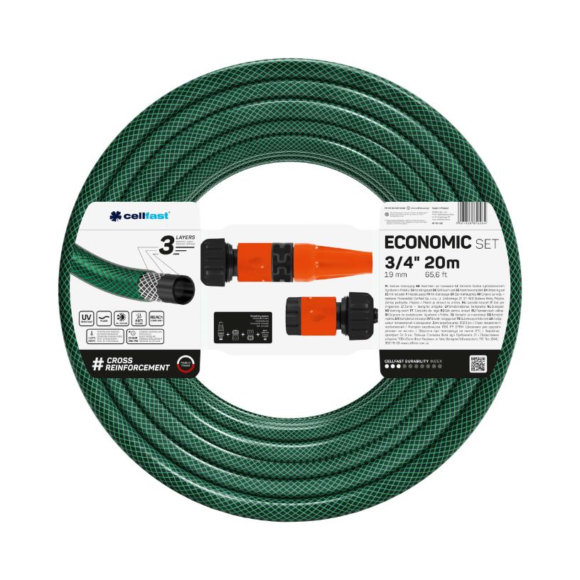 Furtun de gradina Cellfast, lungime 20 m, diametru 19 mm (racord 3/4) cu pistol, conectori