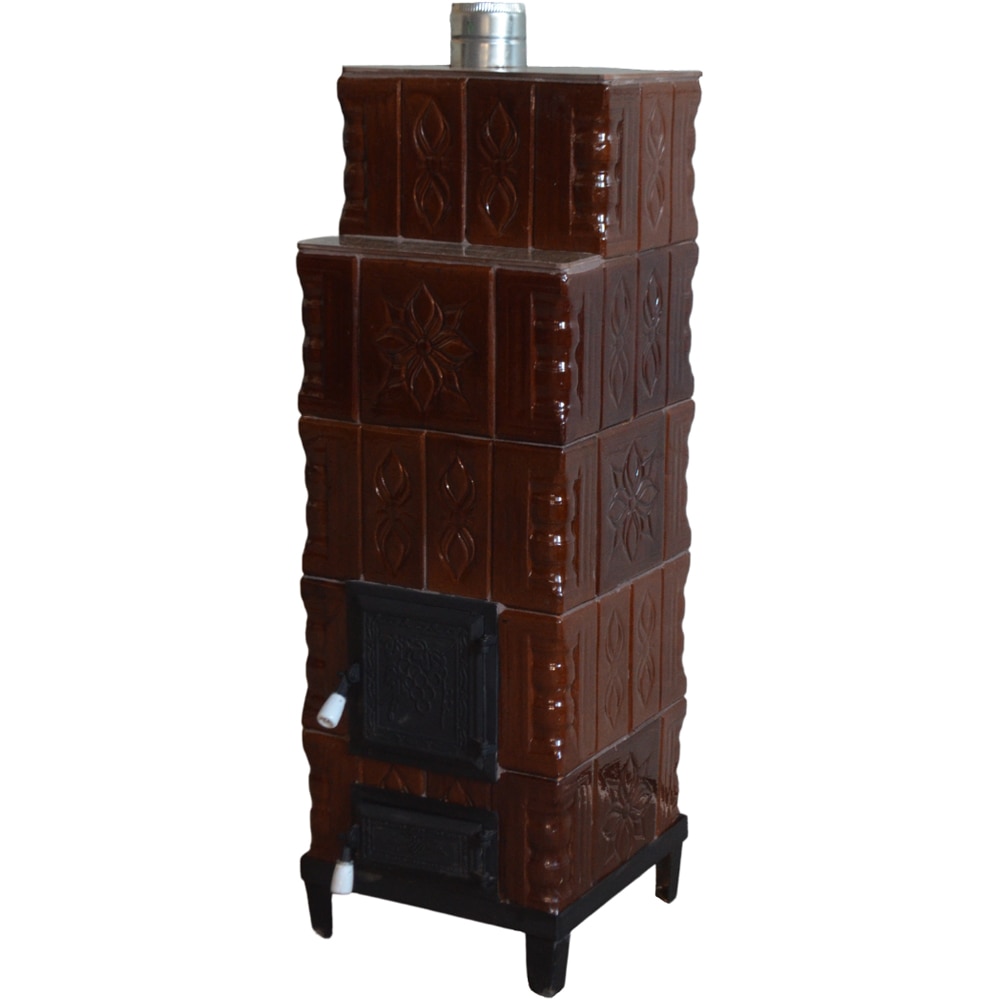 Soba teracota Zvetlana, 5 randuri, 9 kW, evacuare stanga, 45 x 45 x 140 cm, maro