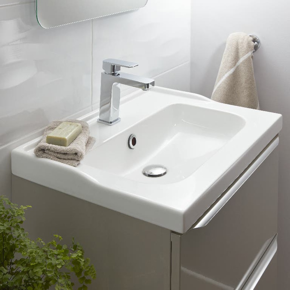 Lavoar pe blat GOODHOME Lana, ceramica, 61.4 x 45.5 cm, alb lucios