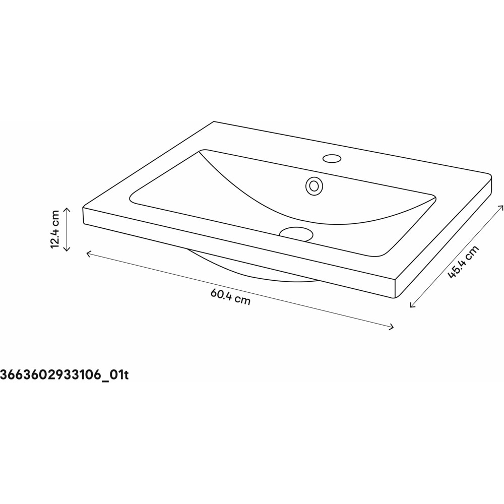 Lavoar pe blat GOODHOME Nira, ceramica, 61.4 x 45.5 cm, alb lucios
