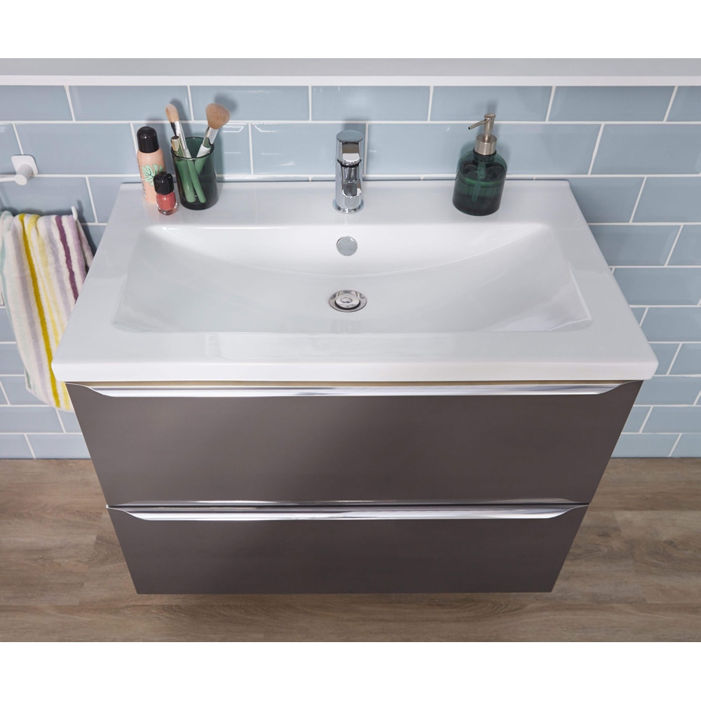 Lavoar pe blat GOODHOME Nira, ceramica, 80.4 x 45.5 cm, alb lucios