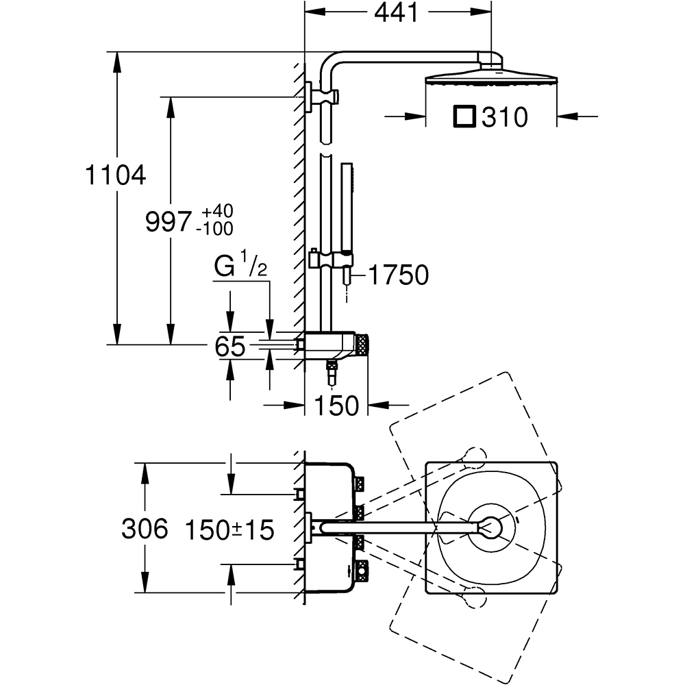 Sistem dus GROHE Euphoria SmartControl 310 26508AL0, termostat, 3 functii, grafit