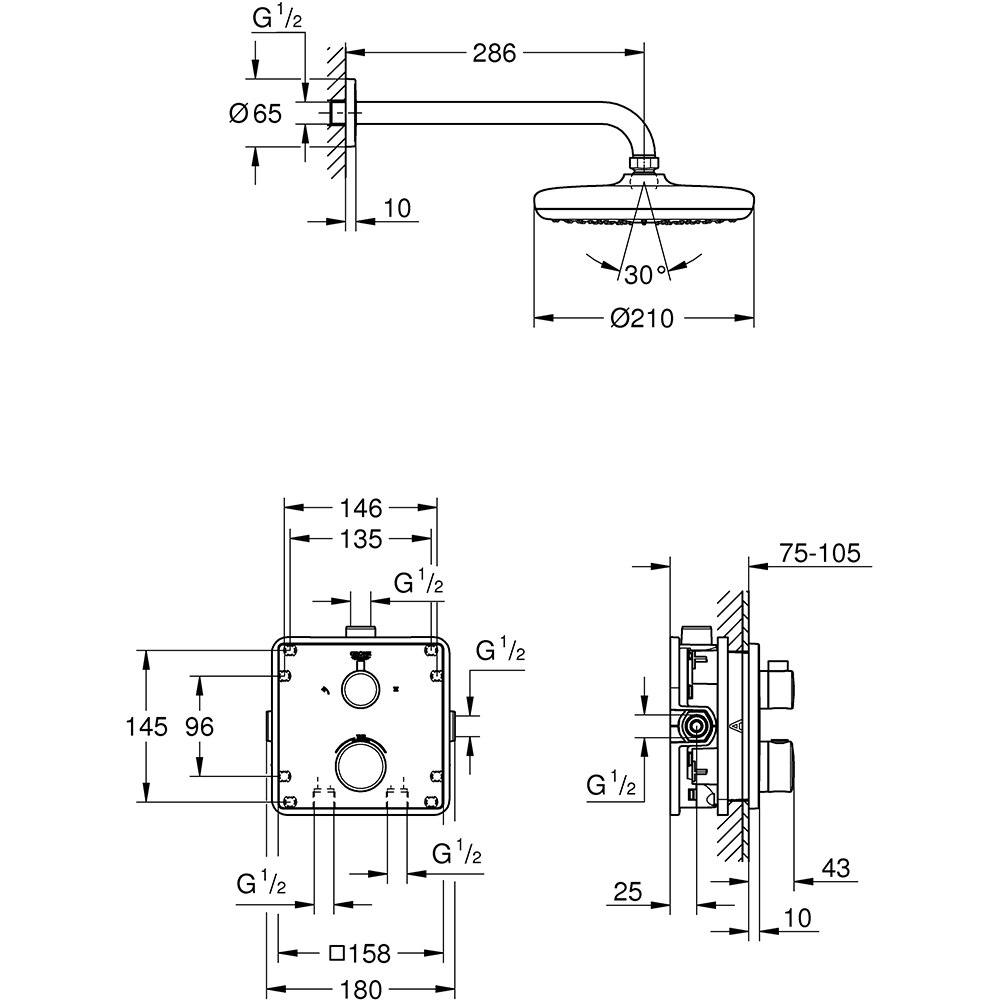 Sistem dus GROHE Grohtherm 210 34728000, termostat, 1 functie, crom