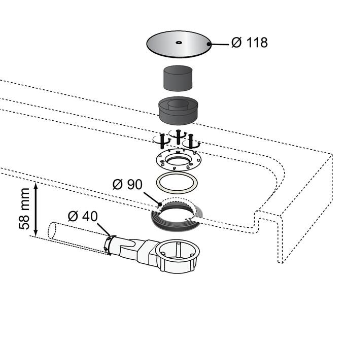 Sifon cadita bonde extraplat Wirquin 30720138, D 90 mm