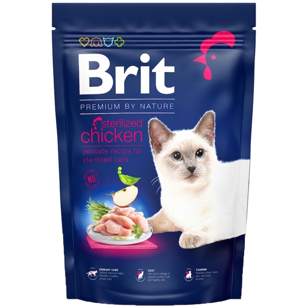 Hrana uscata pentru pisici BRIT Premium by Nature Sterilized, Adult, Pui, 1.5 kg