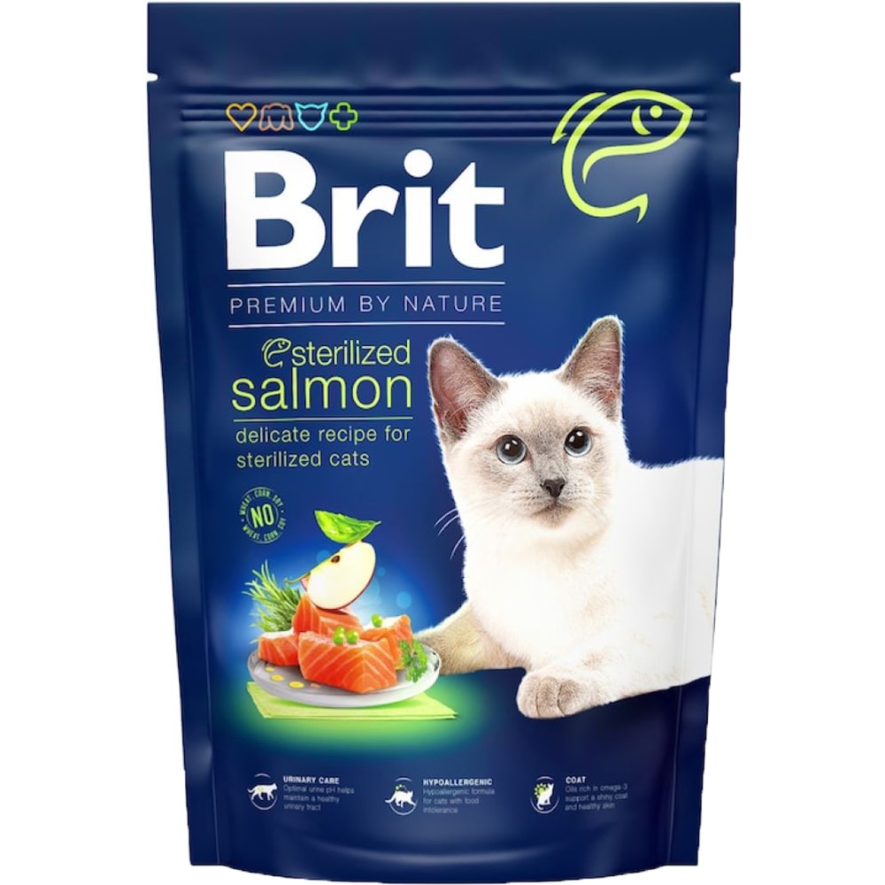 Hrana uscata pentru pisici BRIT Premium by Nature Sterilized, Adult, Somon, 1.5 kg