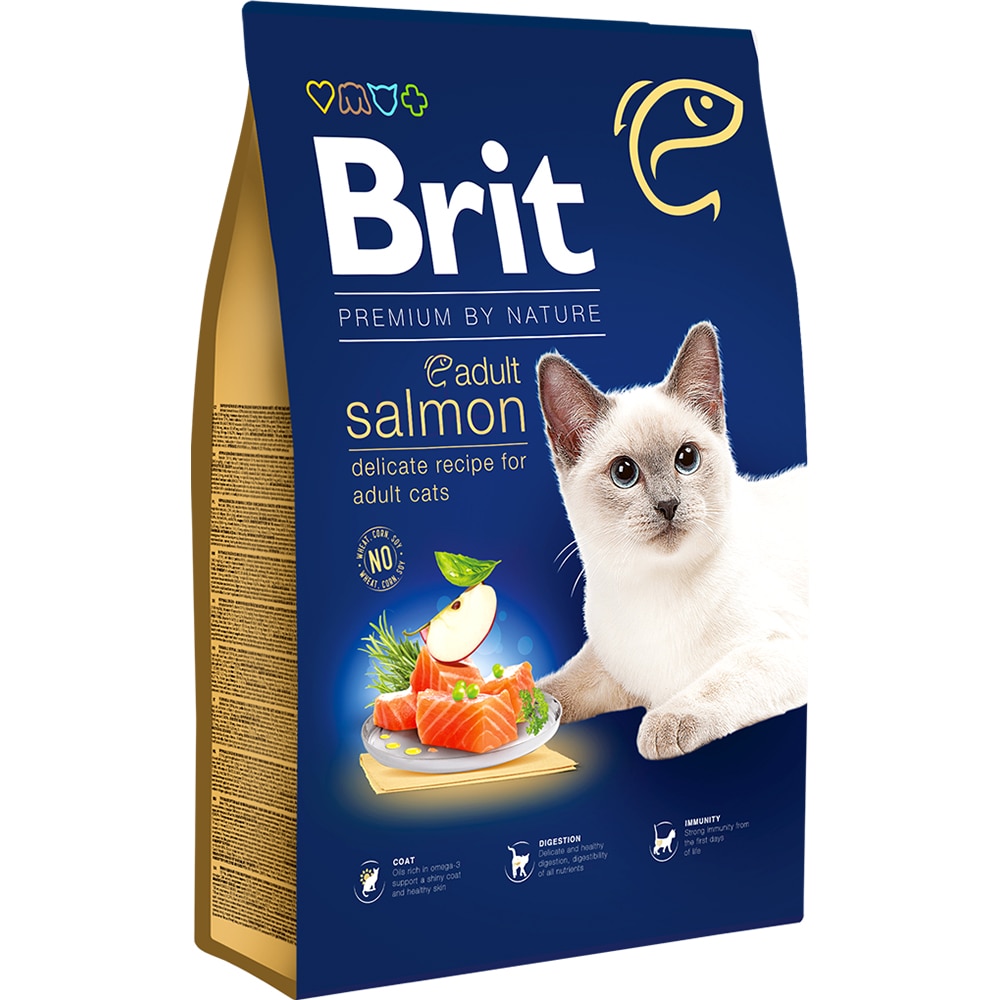 Hrana uscata pentru pisici BRIT Premium by Nature, Adult, Somon, 8 kg