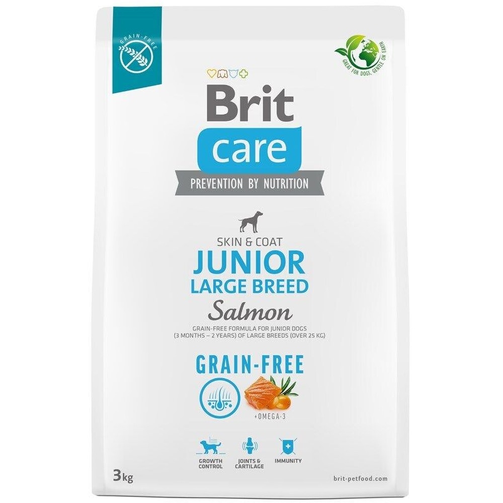 Hrana uscata pentru caini BRIT CARE Grain Free Large Breed, Junior, Somon, 3 kg
