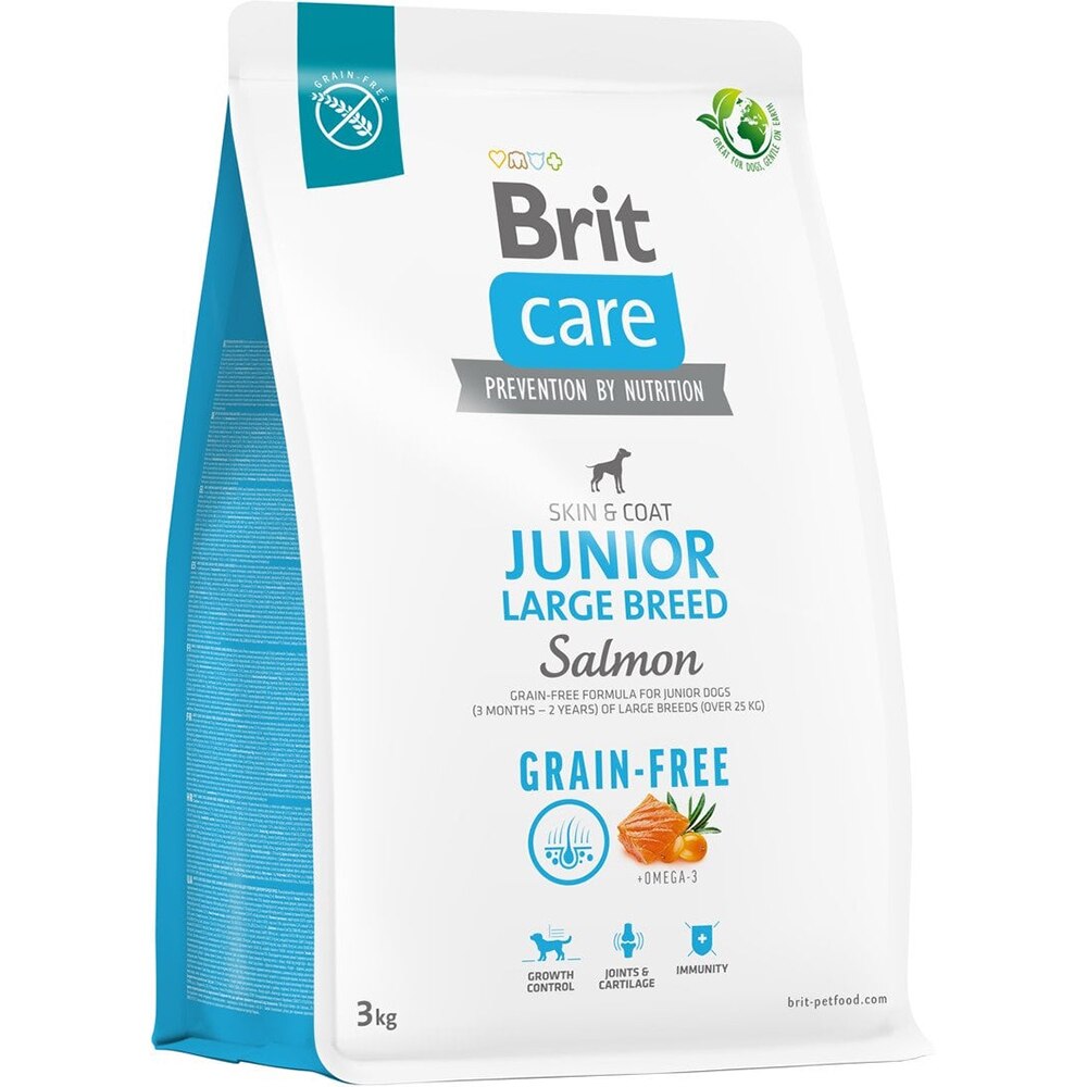 Hrana uscata pentru caini BRIT CARE Grain Free Large Breed, Junior, Somon, 3 kg