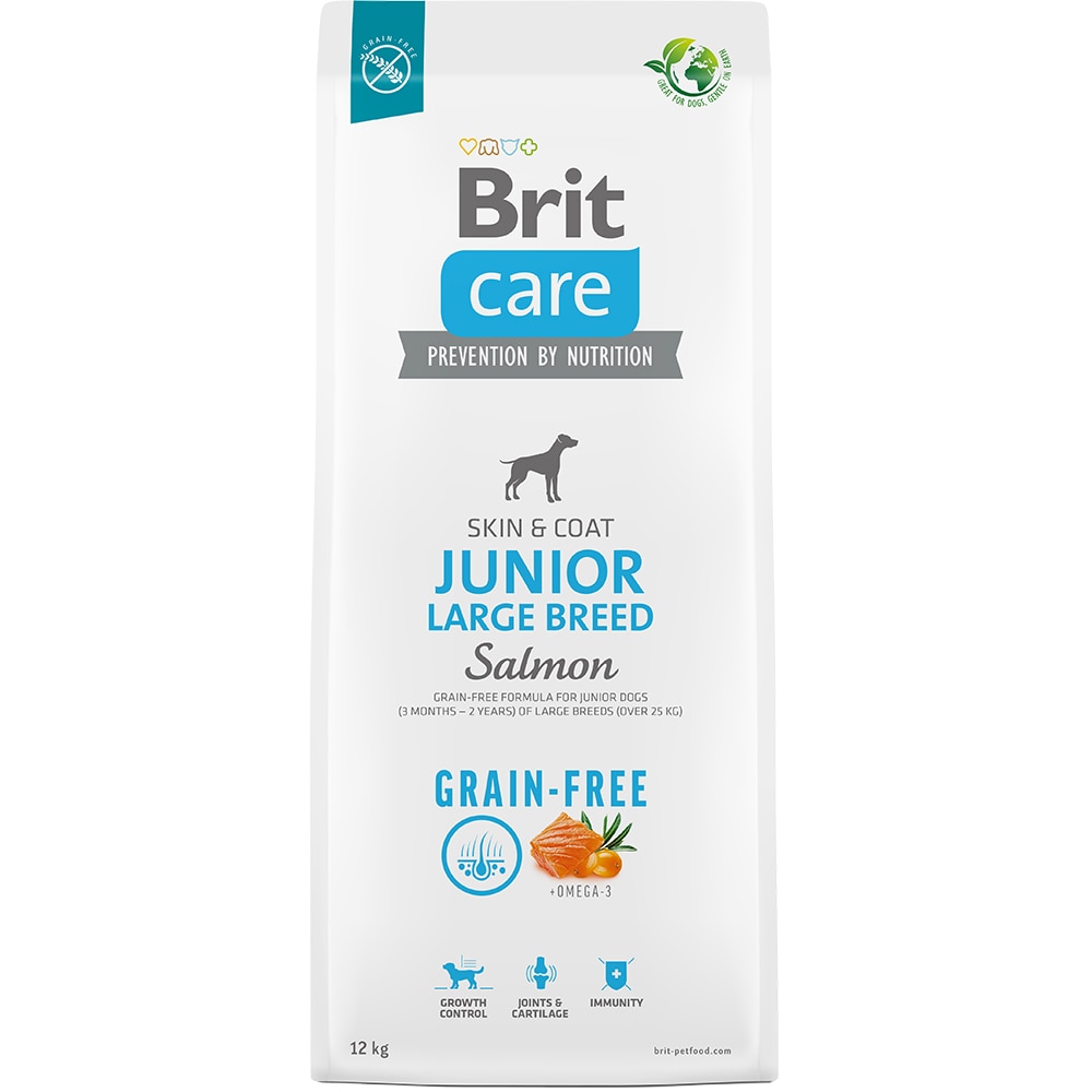 Hrana uscata pentru caini BRIT CARE Grain Free Large Breed, Junior, Somon, 12 kg