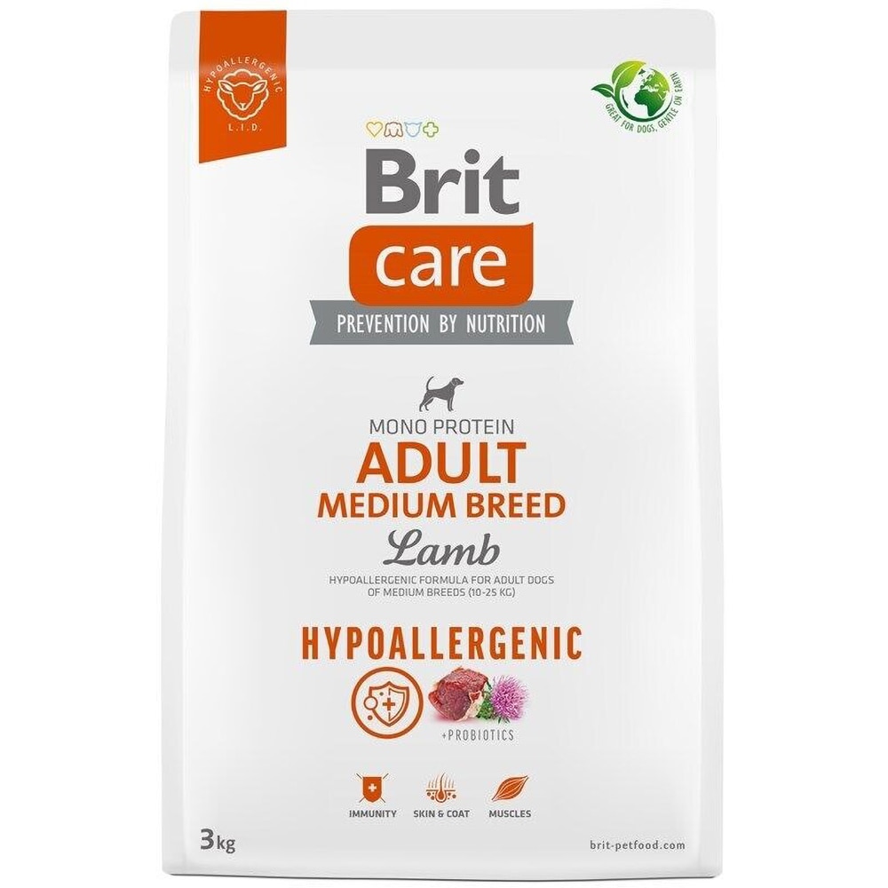 Hrana uscata pentru caini BRIT CARE Hypoallergenic Medium Breed, Adult, Miel, 3 kg