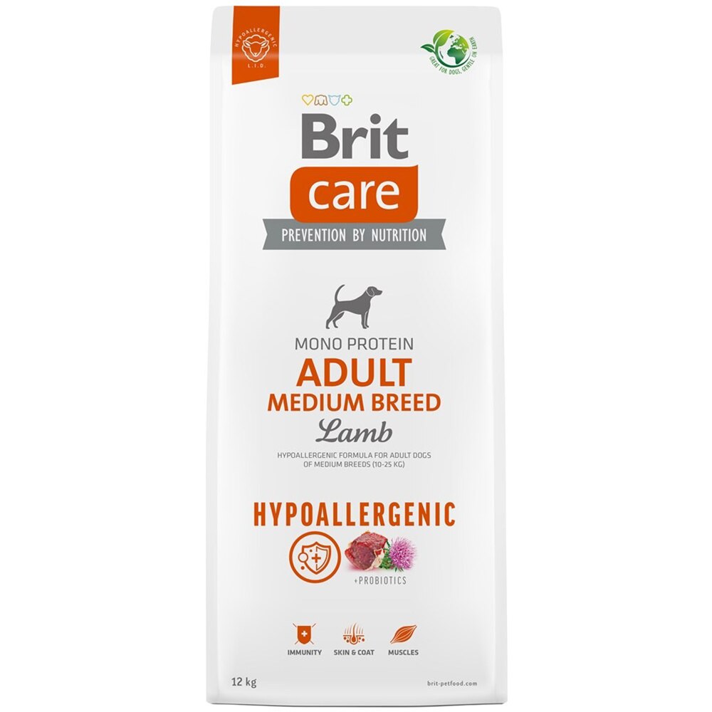 Hrana uscata pentru caini BRIT CARE Hypoallergenic Medium Breed, Adult, Miel, 12 kg
