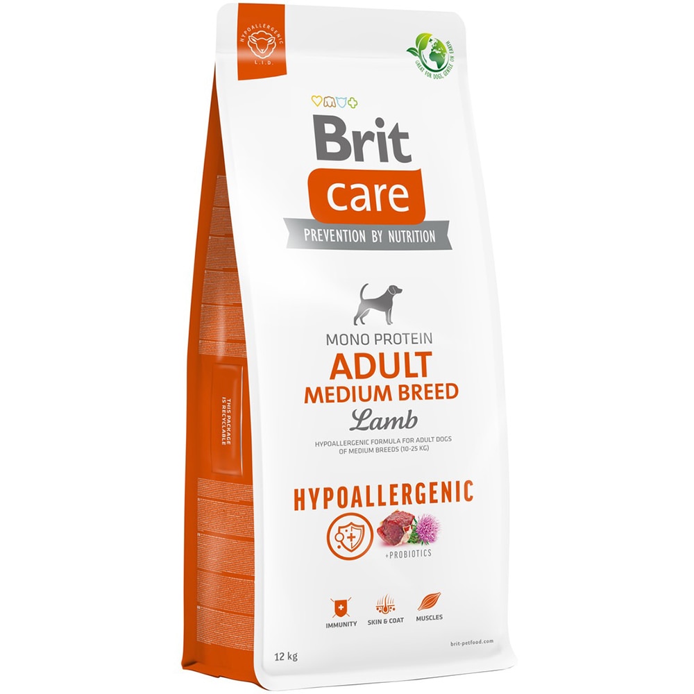 Hrana uscata pentru caini BRIT CARE Hypoallergenic Medium Breed, Adult, Miel, 12 kg