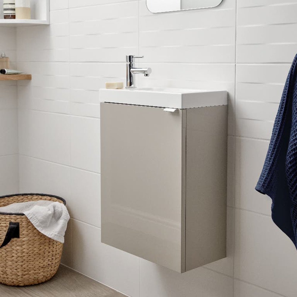 Lavoar pe blat GOODHOME Beni, rasina, 44.2 x 23.2 cm, alb lucios