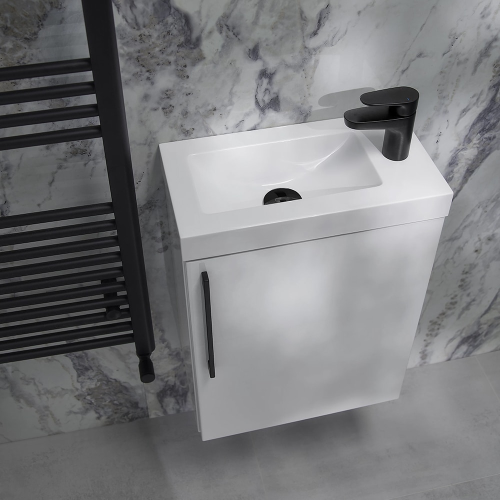 Lavoar baie GOODHOME Beni, rasina, 44.2 x 23.2 cm, alb lucios