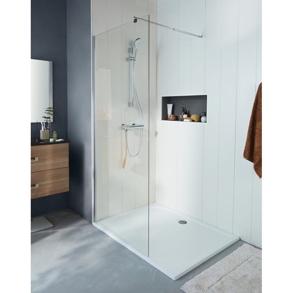 Paravan dus walk-in COOKE & LEWIS, aluminiu, sticla mata, 117.5 - 120x195 cm, crom