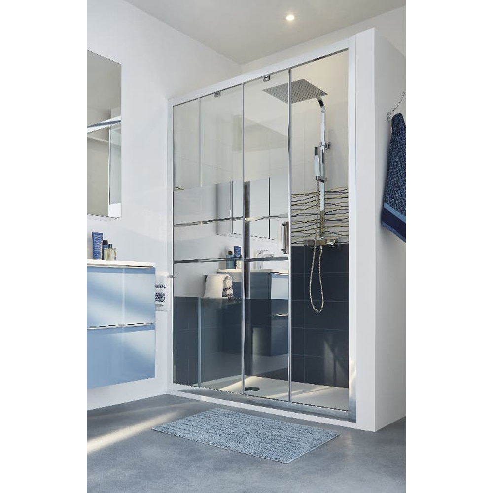 Usa dus glisanta GOODHOME Beloya, aluminiu, sticla oglinda, 140x195 cm, crom