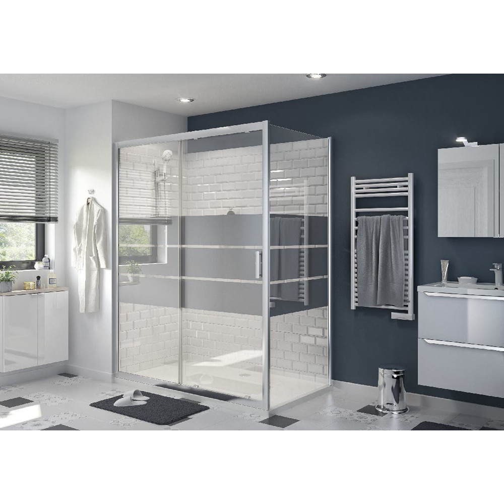 Usa dus glisanta GOODHOME, aluminiu, sticla oglinda, 160x195 cm, crom