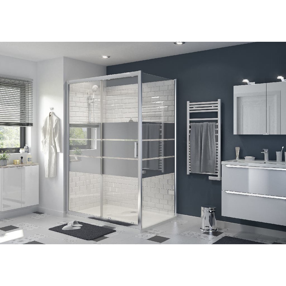 Paravan dus GOODHOME, aluminiu, sticla transparenta, 97.5x195 cm, crom