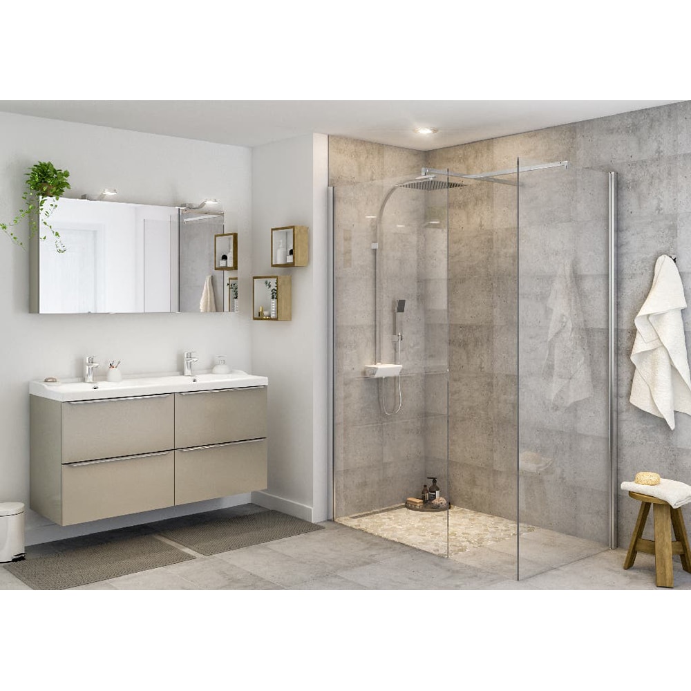 Paravan dus walk-in GOODHOME, aluminiu, sticla transparenta, 80x195 cm, crom