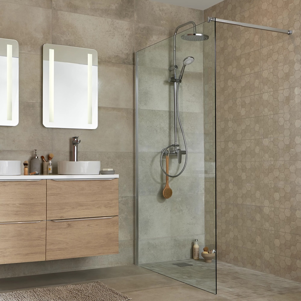 Paravan dus walk-in GOODHOME, aluminiu, sticla transparenta, 120x195 cm, crom