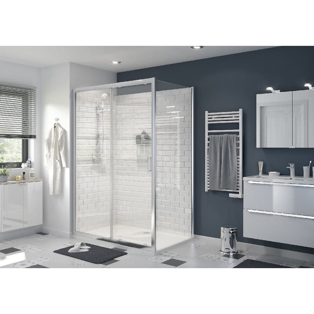 Usa dus glisanta GOODHOME, aluminiu, sticla transparenta, 140x195 cm, crom