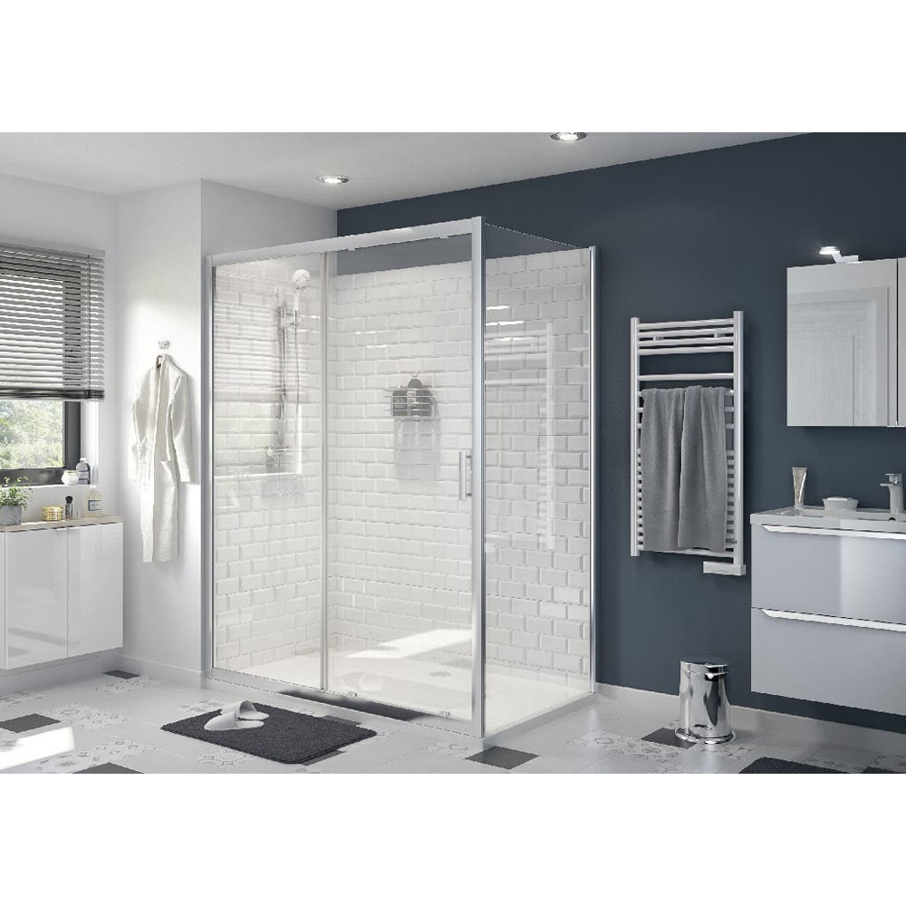 Usa dus glisanta GOODHOME, aluminiu, sticla transparenta, 160x195 cm, crom