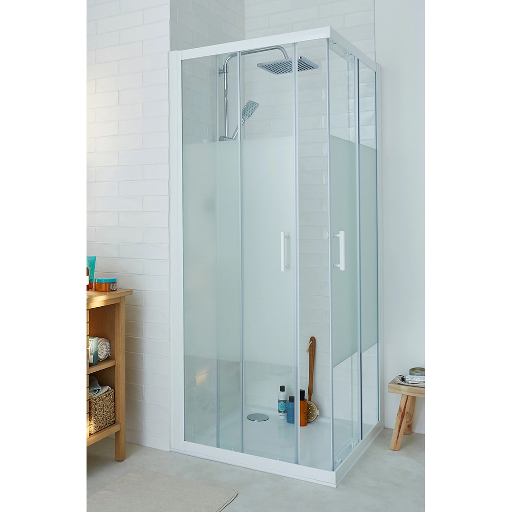 Cabina dus standard COOKE & LEWIS Onega, patrata, profil aluminiu, sticla opaca, 80 x 80 x 190 cm, alb