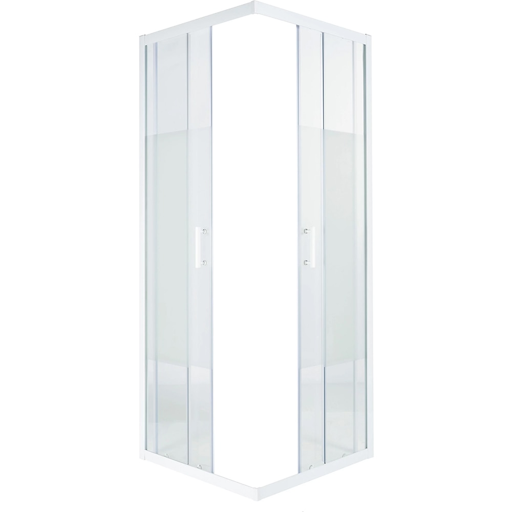 Cabina dus standard COOKE & LEWIS Onega, patrata, profil aluminiu, sticla opaca, 80 x 80 x 190 cm, alb