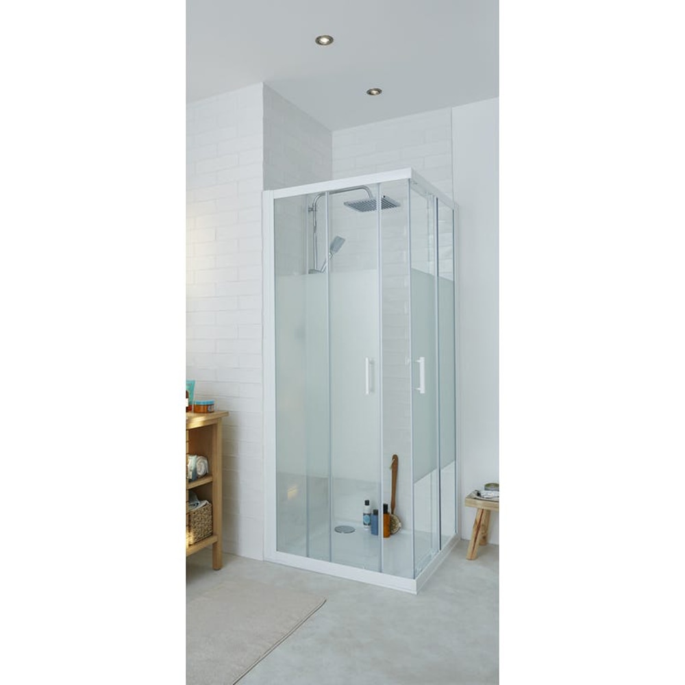 Cabina dus patrata COOKE & LEWIS, aluminiu, sticla opaca, 90x190 cm, alb