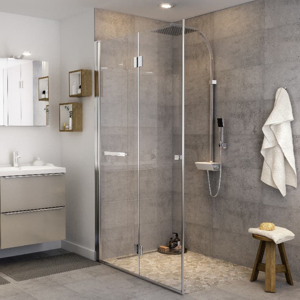 Usa dus pliabila GOODHOME, aluminiu, sticla transparenta, 120x195 cm, crom