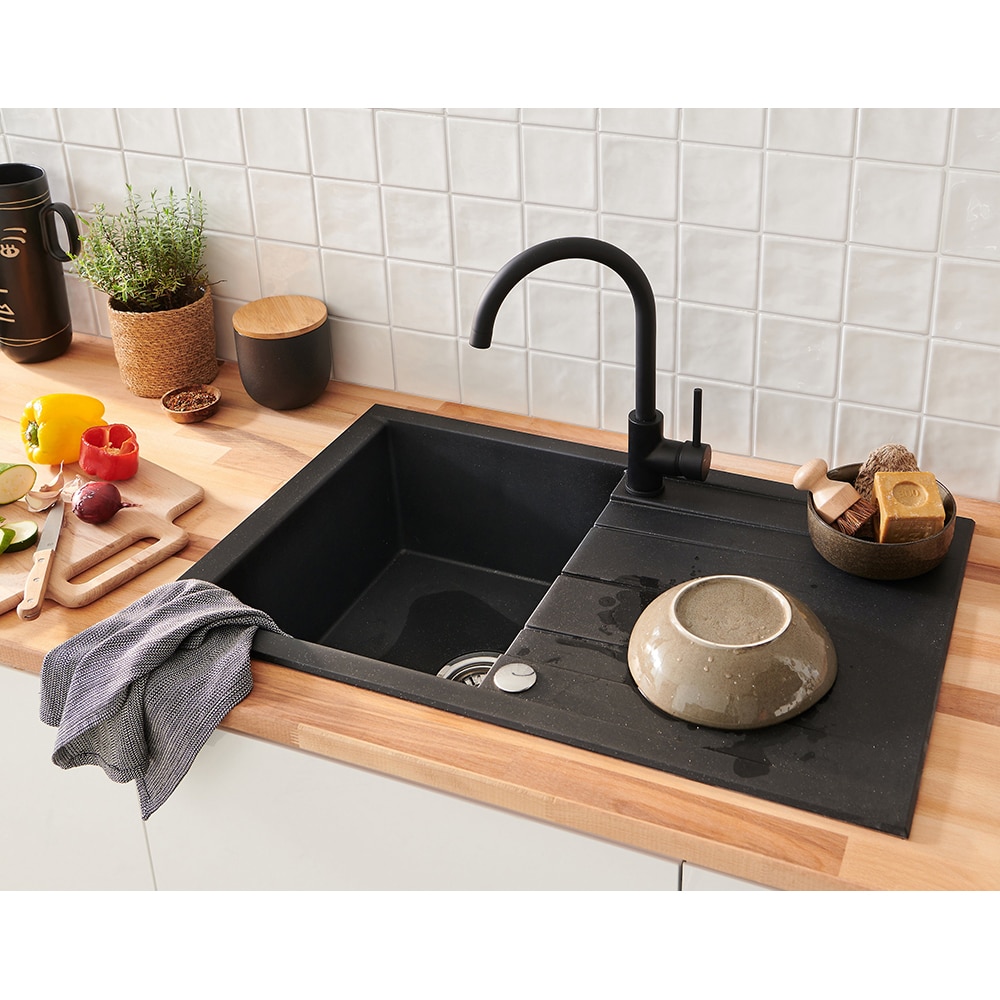 Chiuveta bucatarie COOKE & LEWIS Ising, 1 cuva, picurator reversibil, rasina, negru